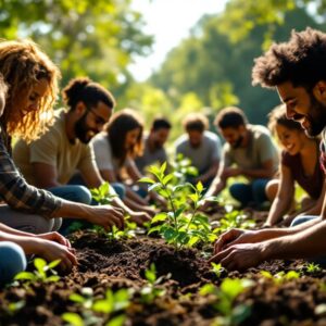 Community members participating in outdoor health and environment activities.