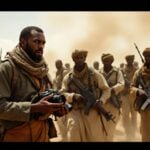 Journalist confronted by armed militia in Darfur.