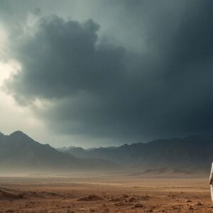 Yemen's mountains under a stormy sky with dark clouds.