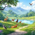 Wildlife in a vibrant natural habitat with greenery.