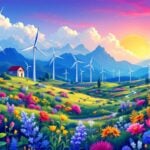South African landscape with wind turbines and lush vegetation.