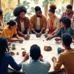 Diverse group discussing at a circular table during summit.
