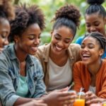 Diverse youth collaborating in a vibrant community setting.