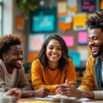 Diverse youth leaders collaborating in a community setting.
