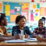 Young leaders discussing ethics in a classroom.