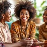 Diverse women collaborating in a warm, inclusive setting.