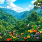 Diverse flora and fauna in a vibrant natural landscape.