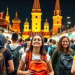 Group of travelers exploring a vibrant market.