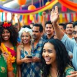 Diverse people celebrating in vibrant traditional attire.