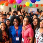 Diverse group celebrating at IDRC’s Sowing The Future event.