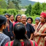 Indigenous activists united in a discussion outdoors.