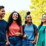 Diverse young people united in an outdoor setting.