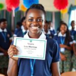 Tanzanian student Lucy Mbonimpa celebrating her journalism award.