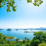 Lush greenery and clean water representing sustainable development.