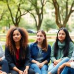 Students discussing gender-based violence in a university setting.