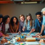 Group of people collaborating on a crowdfunding project.