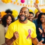 Comedian Corey with supporters at a cancer awareness event.