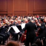 Musicians performing in a lively classical concert.