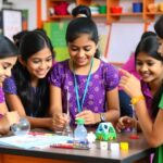 Girls participating in STEAM activities at WiSci Camp.
