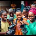 Kenyan youth involved in media activities, showcasing creativity.