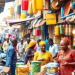 Diverse entrepreneurs engaged in business activities in West Africa.