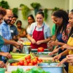 Community workshop on sustainable food practices with diverse participants.