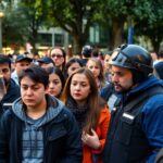 Activists confronted by police in Azerbaijan's urban environment.