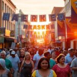 Vibrant street scene in Tulsa with diverse people.