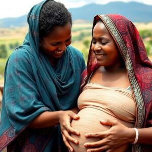 Midwife helping a pregnant woman in rural Ethiopia.