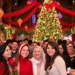 Festive gathering with people celebrating Christmas joyfully.