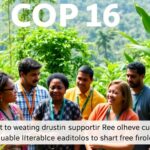 Diverse individuals discussing environmental sustainability at COP16.