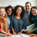 Group of educators smiling in an academic setting.