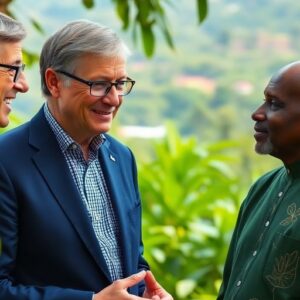 Bill Gates and Prof. Diabaté discussing malaria-free initiatives.