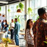 Attendees networking in the lively SDG Lounge space.
