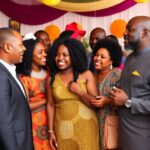 Diverse individuals celebrating influence in vibrant African setting.