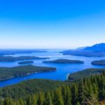 Beautiful Nordic landscapes with forests and lakes.