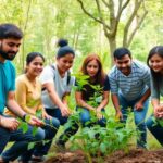 Group of people planting trees for climate action.