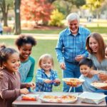 Families enjoying time together in a park setting.