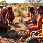 Diverse individuals collaborating in a dryland community setting.