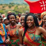 Traditional dancers celebrating Kenya's National Day with joy.