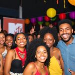 People celebrating together at an HIV awareness event.