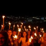 Participants in a torch procession in Bergen, Norway.