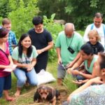 Diverse group enjoying outdoor health activities in nature.