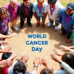 Diverse group of people united for cancer care awareness.