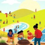 Diverse people involved in climate action activities outdoors.
