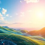 Futuristic digital landscape illustrating AI and data streams.