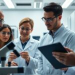 Scientists working together in a modern laboratory setting.