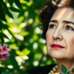 Portrait of Rosa Luxemburg in a green setting.