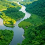 Lush landscape of Volta Grande do Xingu with communities.