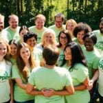 Diverse group united for cancer care support outdoors.